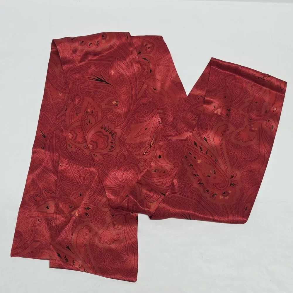 Vintage 100% Red Silk Paisley Thin Neck Scarf Purse Hair Tie 71